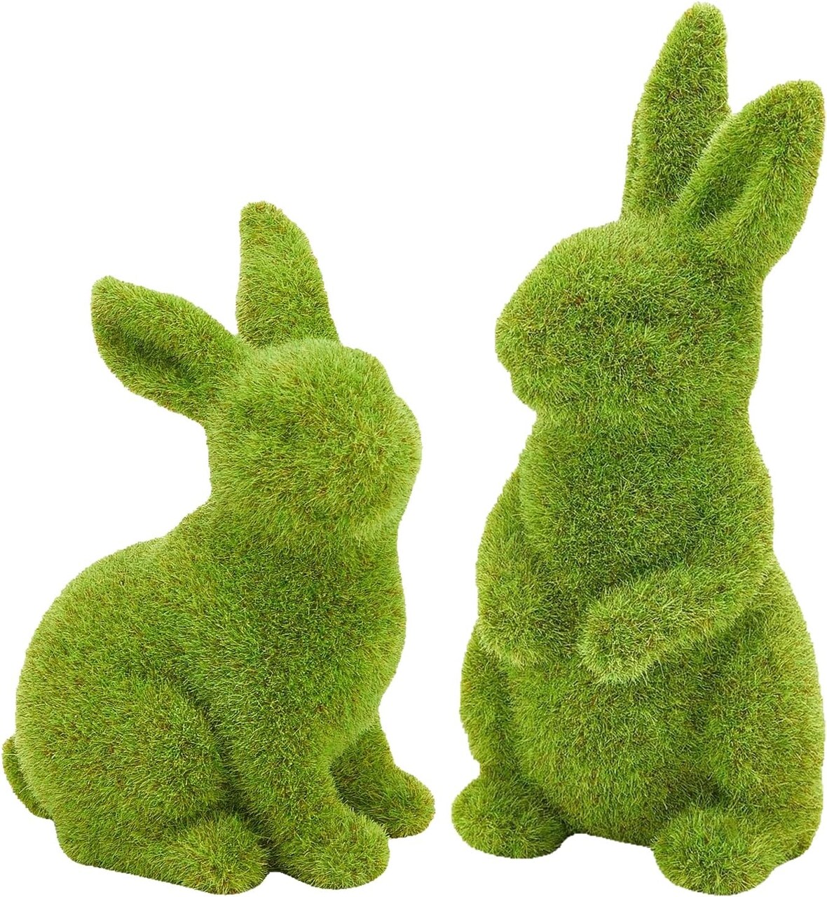 2 PCS Moss Bunny Decorative Figurines Flocked Resin Easter Bunny Decor Green Moss Bunnies for Spring Indoor Table and Bookshelf Decorations Home Rabbit Decorations(Small)